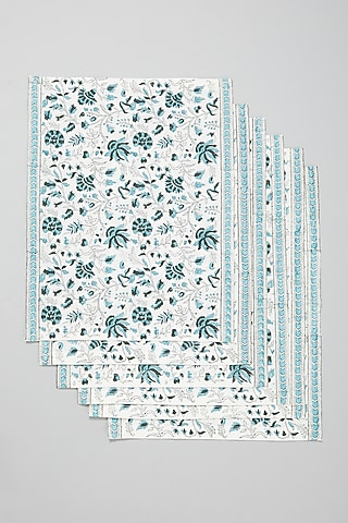 Dark Blue Block Printed Table Mats (Set Of 6) by Marabu