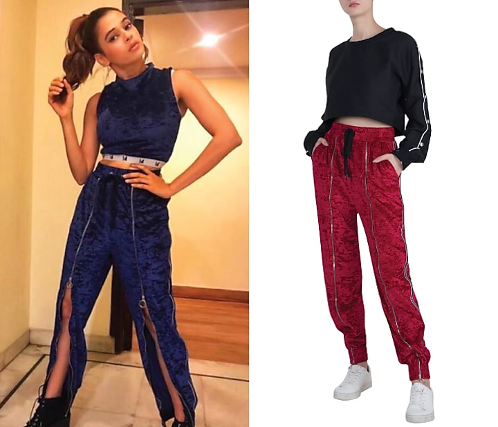 Red velvet track pants available only at Pernia's Pop Up Shop.
