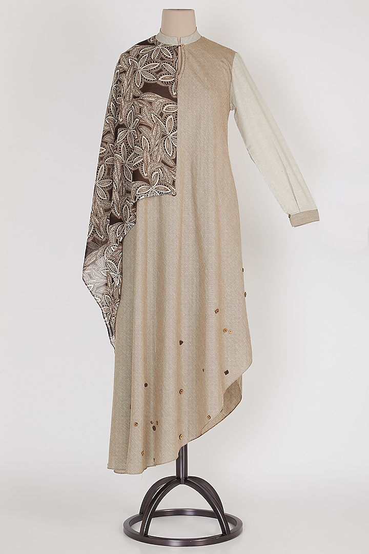 Brown & Beige Draped Dress by Mayank Anand & Shraddha Nigam