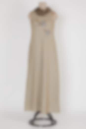 Brown & Beige Embroidered Bias Dress by Mayank Anand & Shraddha Nigam