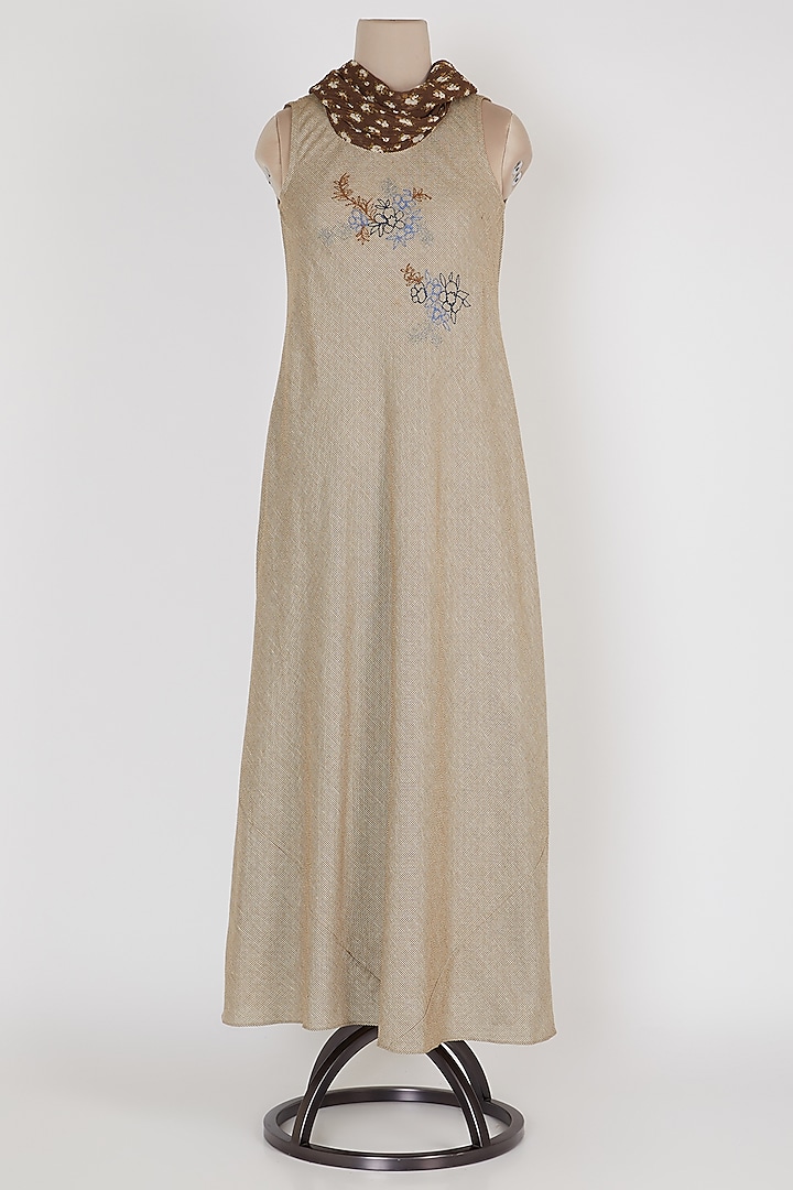 Brown & Beige Embroidered Bias Dress by Mayank Anand & Shraddha Nigam