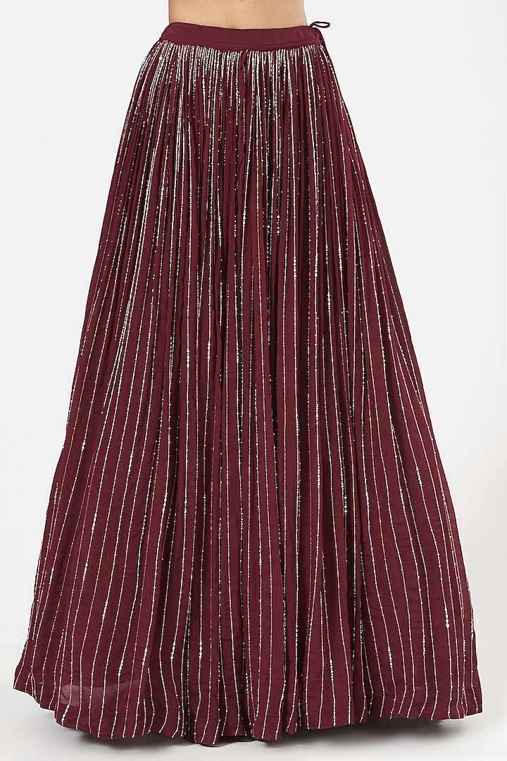 Burgundy Hand Embroidered Wedding Lehenga Set by MANISHA SONI at Pernia's Pop Up Shop