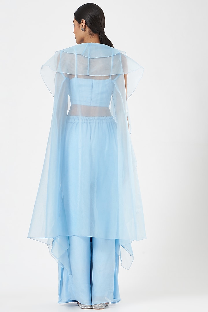 Powder Blue Organza Ruffled Jacket Set by MANISHA SONI at Pernia's Pop Up Shop