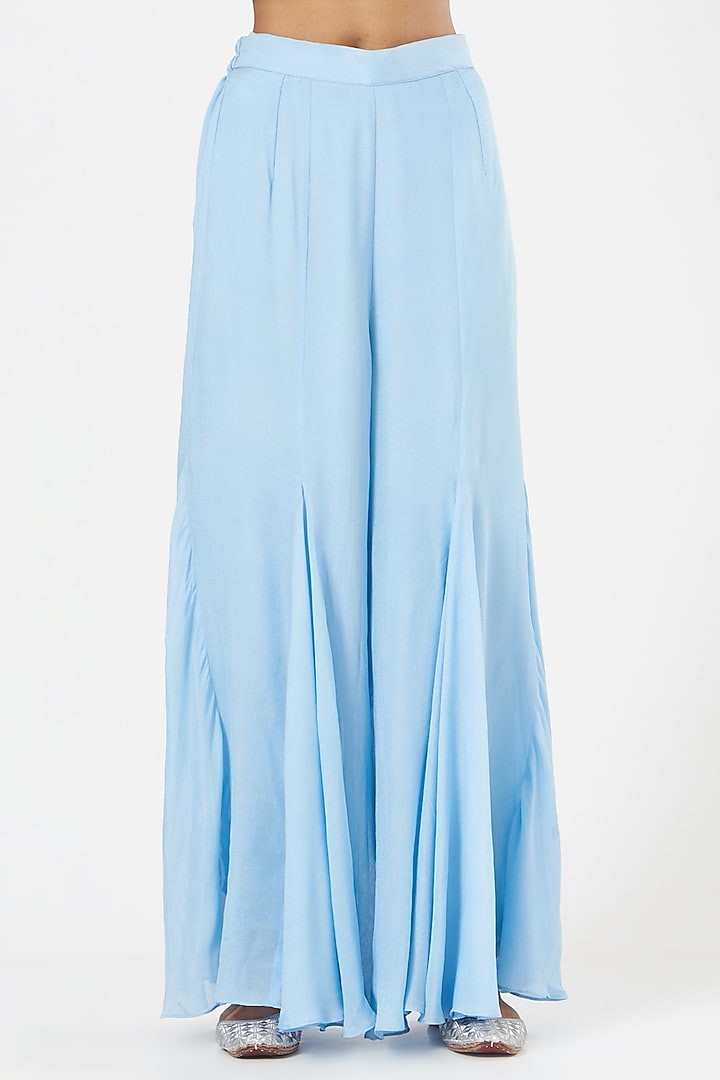 Powder Blue Organza Ruffled Jacket Set by MANISHA SONI at Pernia's Pop Up Shop