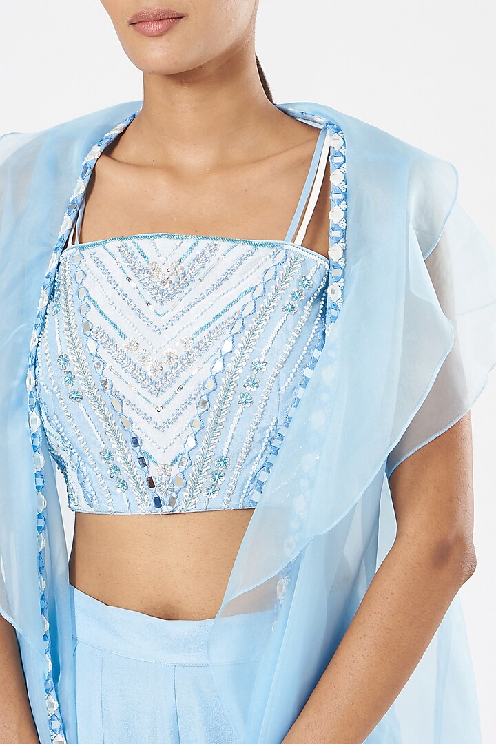 Powder Blue Organza Ruffled Jacket Set by MANISHA SONI at Pernia's Pop Up Shop