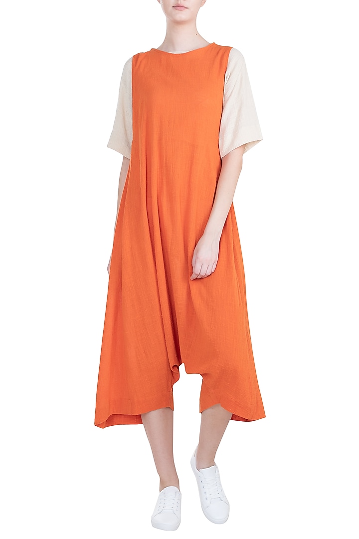 Orange Adjustable Dungarees by Mati at Pernia's Pop Up Shop