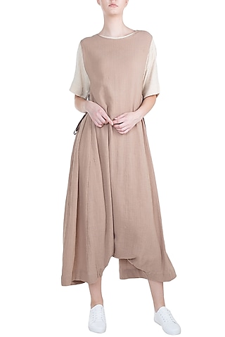Khaki Anti Fit Tie-Up Dungaree by Mati
