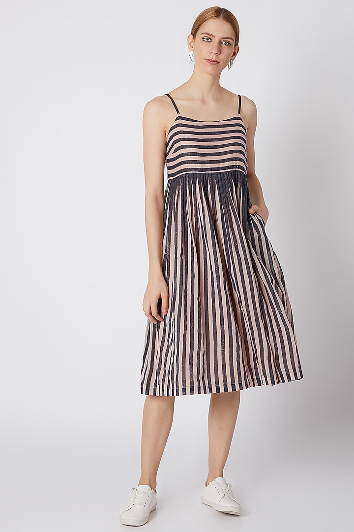 Salmon Pink Striped Yoke Summer Dress by Mati at Pernia's Pop Up Shop