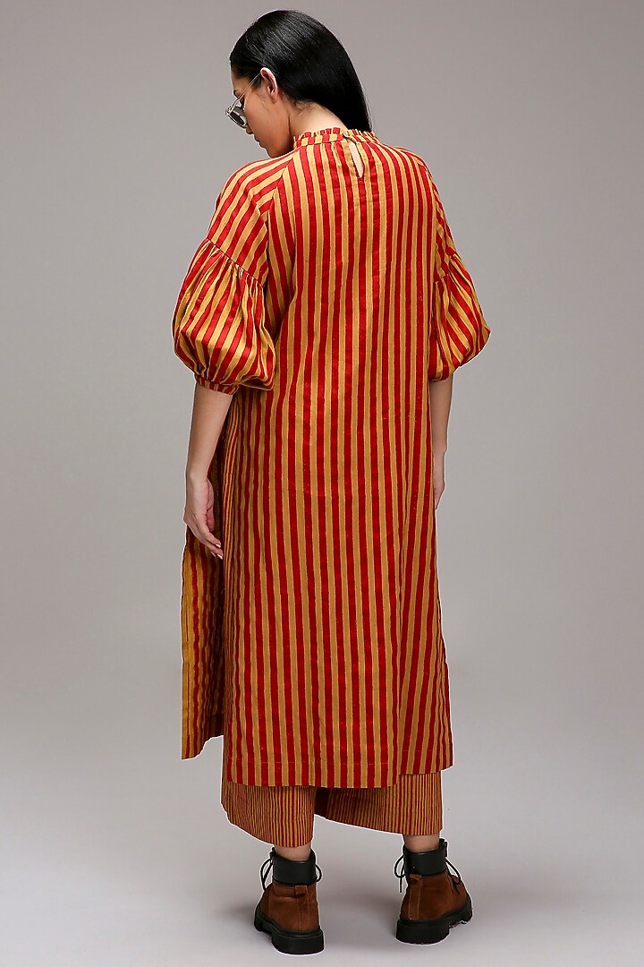 Tan Brown Handspun Cotton Embroidered & Printed Tunic by Mati at Pernia's Pop Up Shop