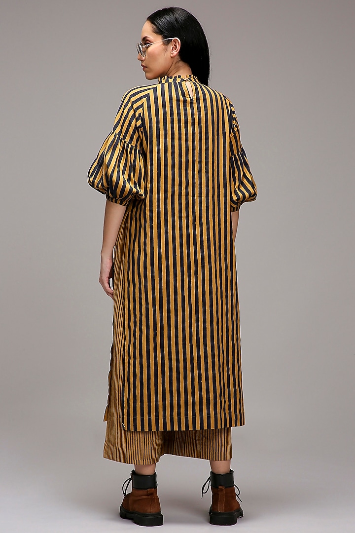 Tan Brown Handspun Cotton Embroidered & Printed Tunic by Mati at Pernia's Pop Up Shop