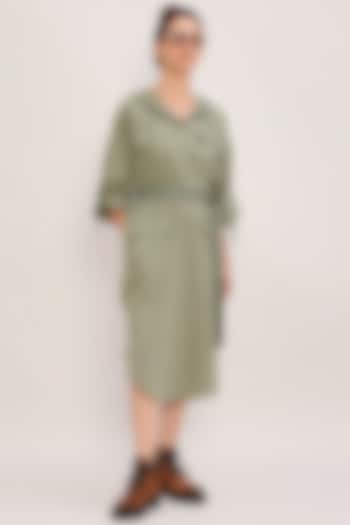 Green Handwoven Cotton Hooded Summer Dress by Mati at Pernia's Pop Up Shop