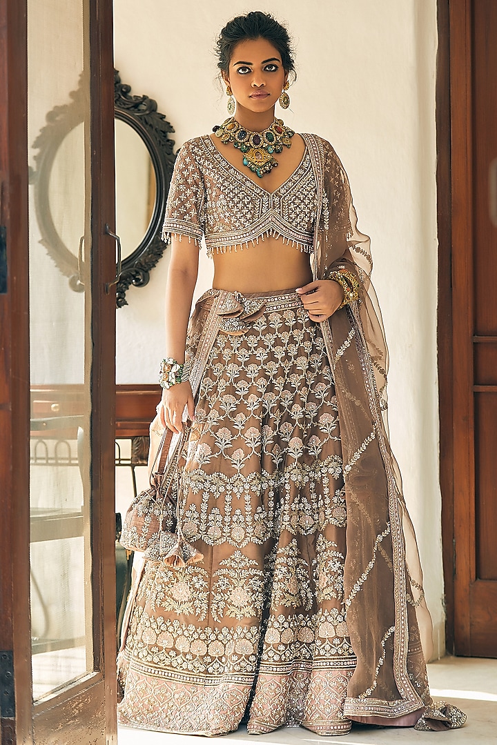 Gold Embroidered Lehenga Set by Matsya