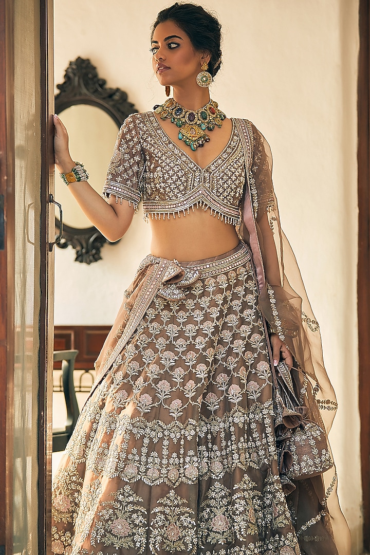 Gold Embroidered Wedding Lehenga Set by Matsya at Pernia's Pop Up Shop