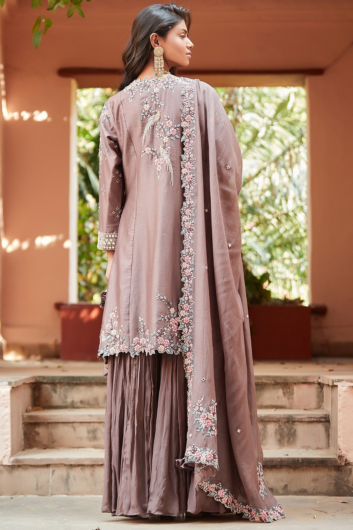 Mauve Embroidered Sharara Pant Set 
