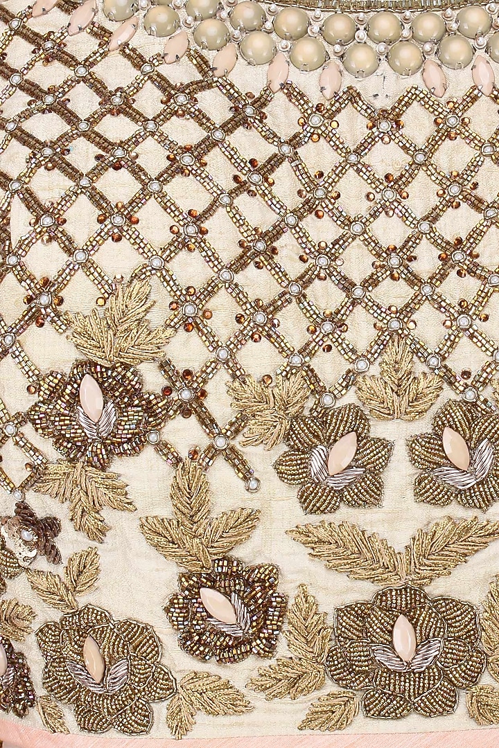 Cream palatial inspired floral embroidered lehenga set available only at Pernia's Pop Up Shop.