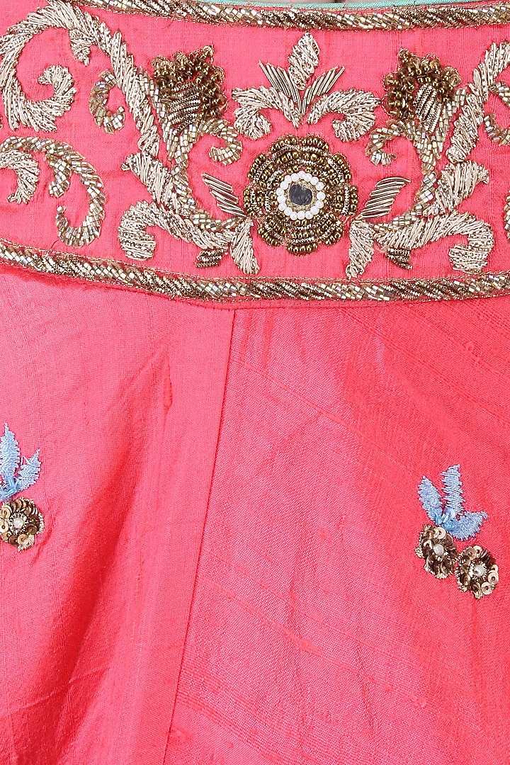 Green zardozi embroidered floral blouse and lehenga set available only at Pernia's Pop Up Shop.