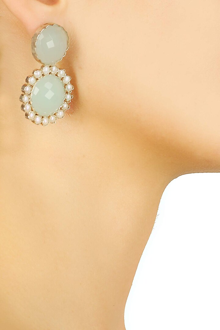 Antique silver plated blue oynx round earrings available only at Pernia's Pop Up Shop.