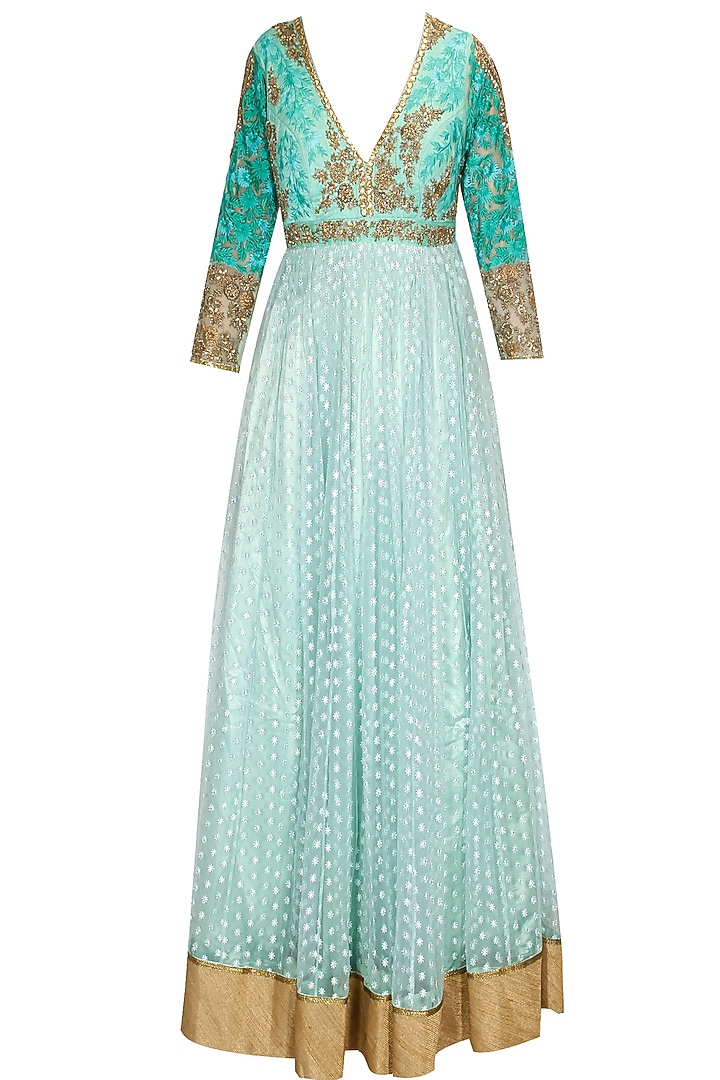 Blue floral zari embroidered anarkali suit available only at Pernia's Pop-Up Shop.