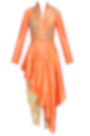 Beige floral zari embroidered anarkali set available only at Pernia's Pop-Up Shop.