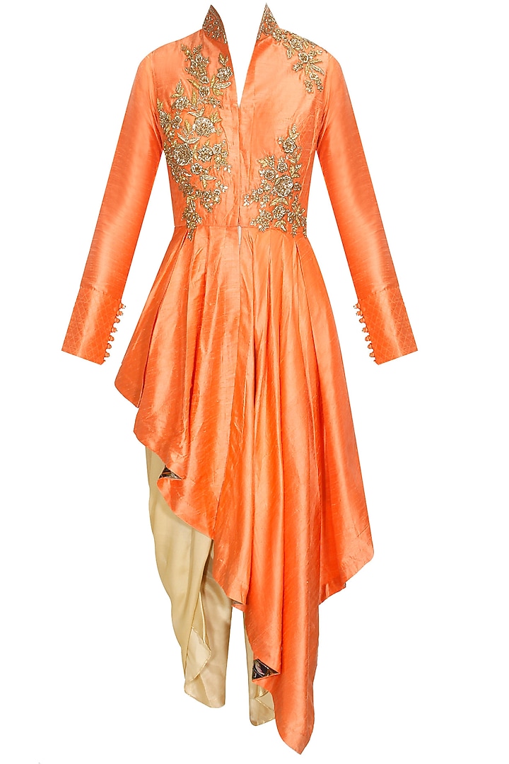 Beige floral zari embroidered anarkali set available only at Pernia's Pop-Up Shop.