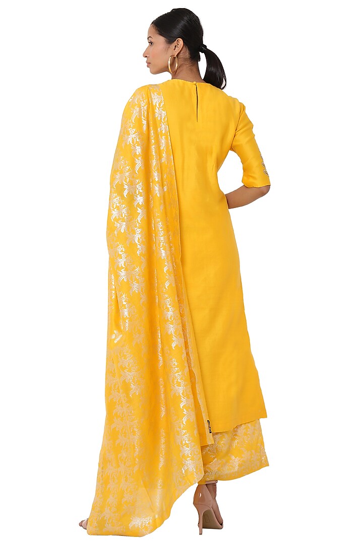 Yellow embellished kurta set available only at Pernia's Pop Up Shop.