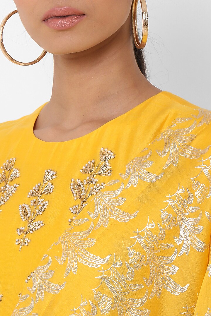 Yellow embellished kurta set available only at Pernia's Pop Up Shop.