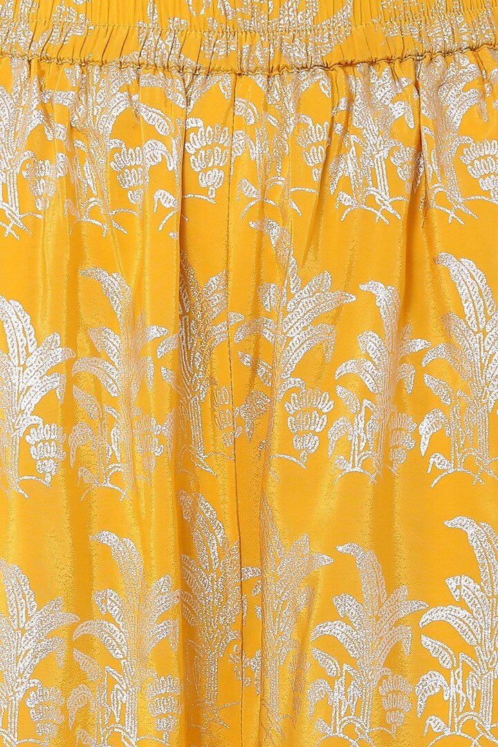 Yellow printed one shoulder asymmetrical tunic with palazzo pants set available only at Pernia's Pop Up Shop.