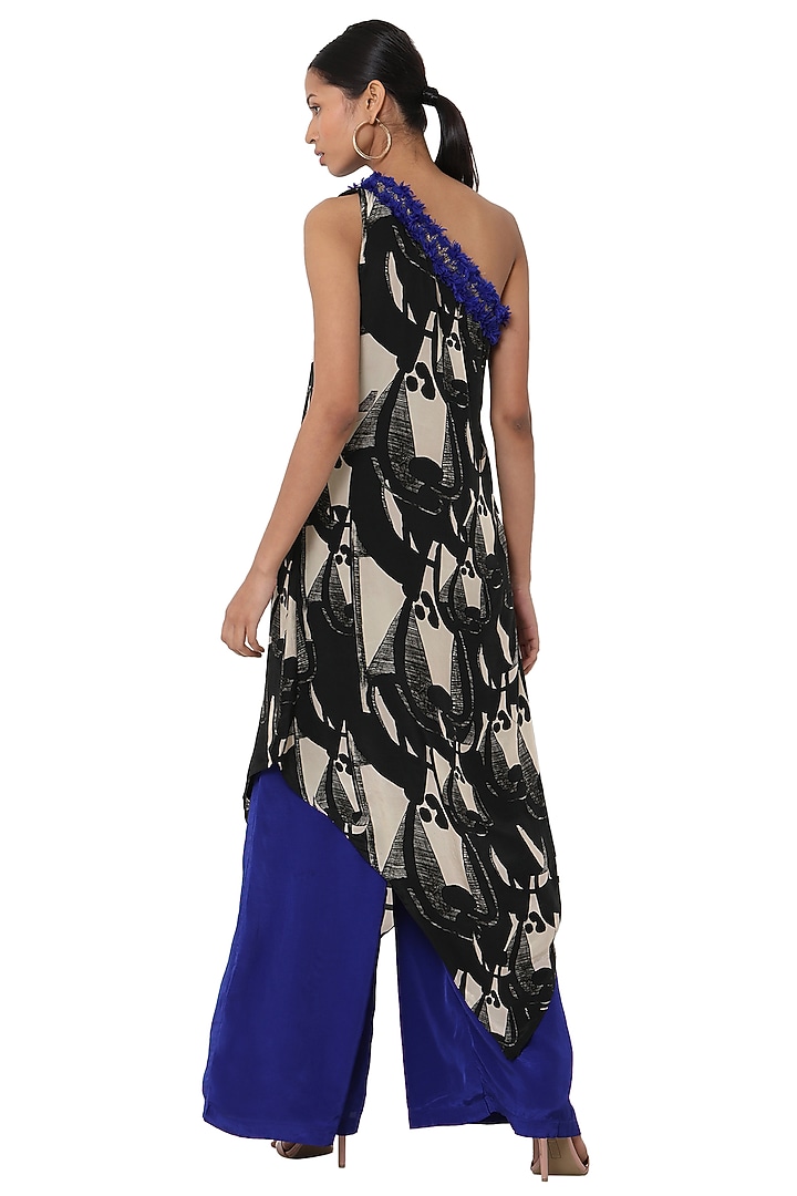 Black Digital Printed Tunic With Blue Palazzo Pants by Masaba at Pernia's Pop Up Shop