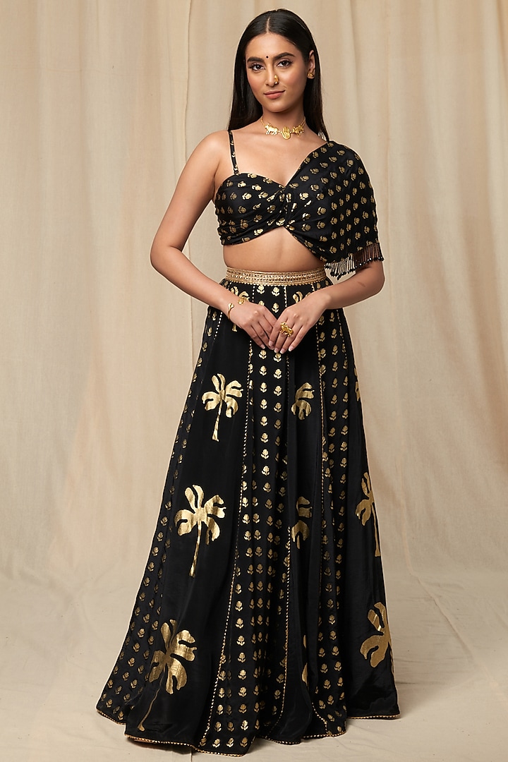 Black Wallflower Wedding Lehenga Set by Masaba at Pernia's Pop Up Shop