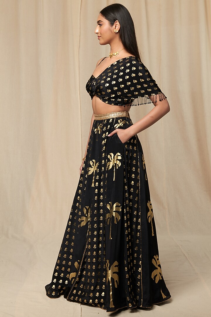 Black Wallflower Wedding Lehenga Set by Masaba at Pernia's Pop Up Shop