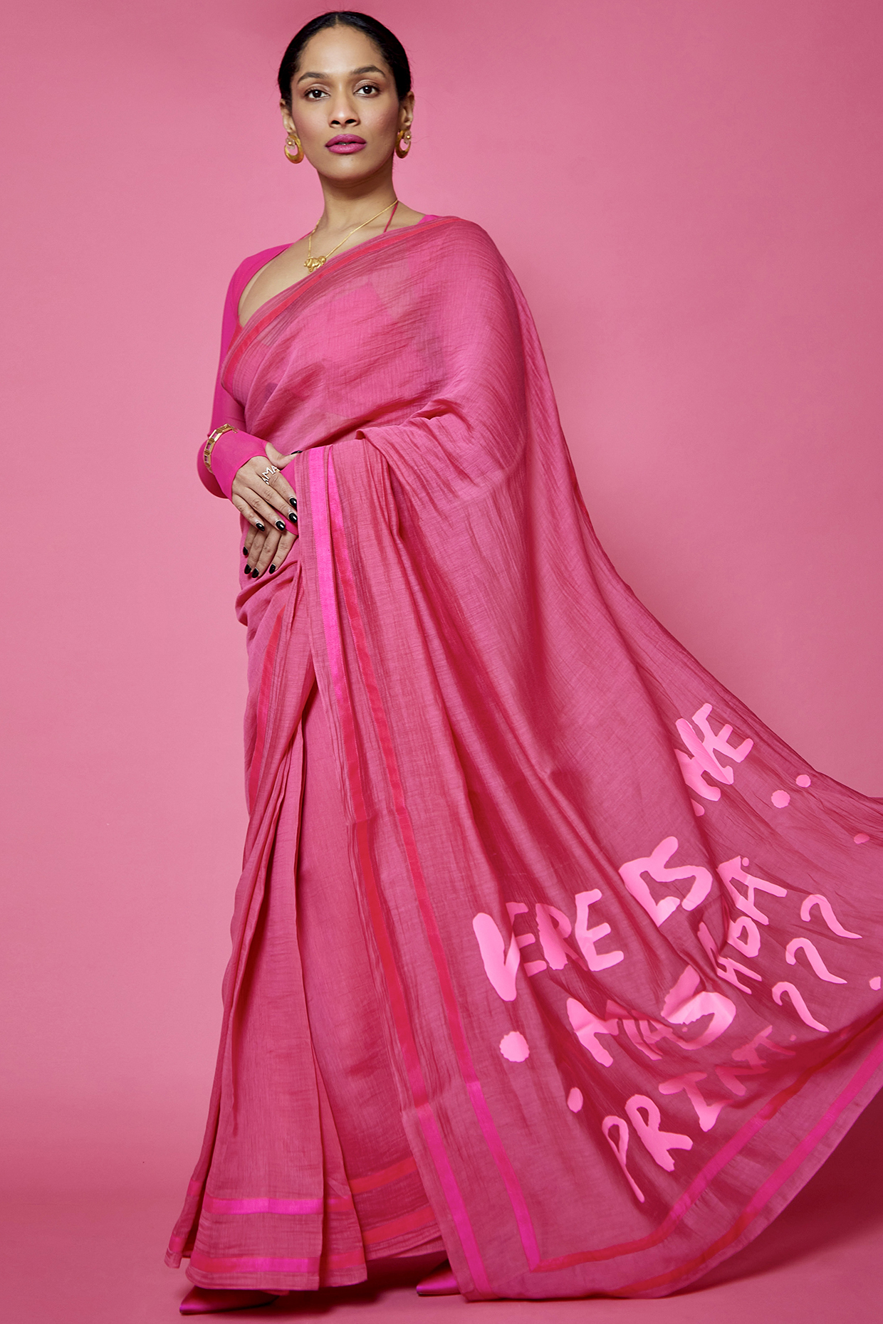 Hot Pink Chanderi Mul Saree  by Masaba