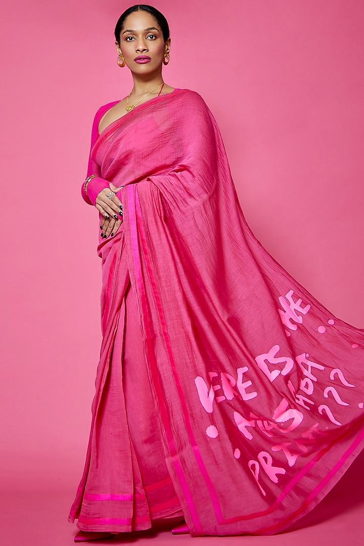 Hot Pink Chanderi Mul Printed Saree by Masaba