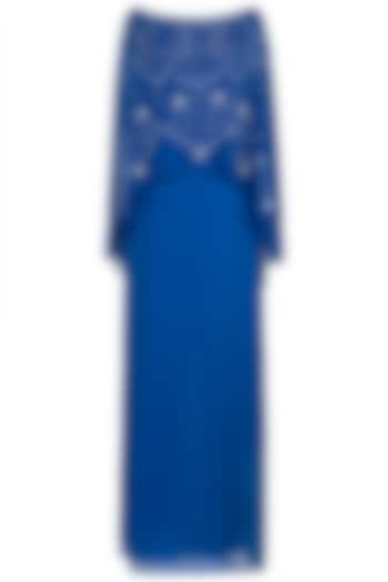 Royal Blue Embroidered Cape Dress by Mandira Wirk