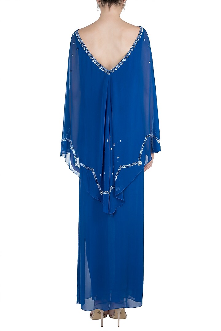 Royal Blue Embroidered Cape Vacation Dress by Mandira Wirk - Indian at Pernia's Pop Up Shop
