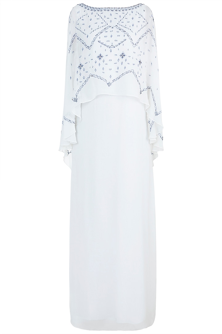 Ivory Embroidered Cape Dress Design by Mandira Wirk at Pernia's Pop Up ...