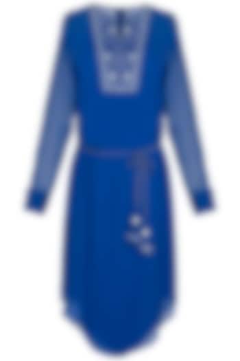 Royal Blue Embroidered Tunic With Belt by Mandira Wirk