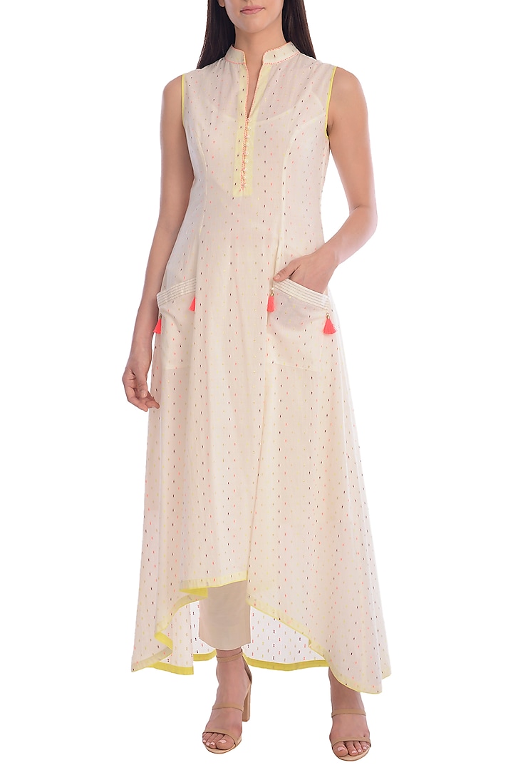Ivory Hand Embroidered Tunic With Slip by Mandira Wirk