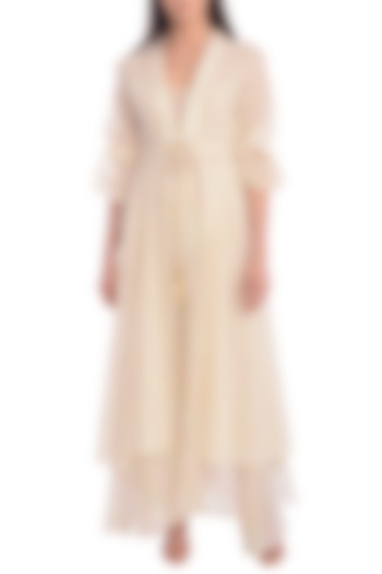 Ivory Overlay Kurta Dress With Asymmetrical Slip by Mandira Wirk