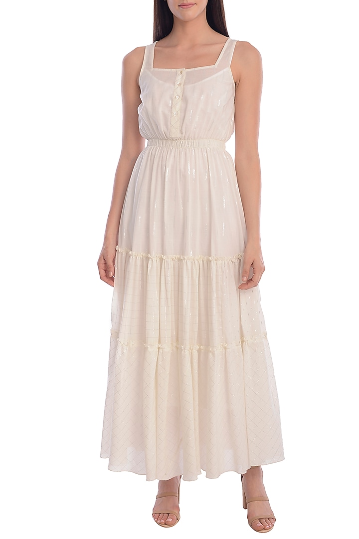 White Tiered Dress With Slip by Mandira Wirk