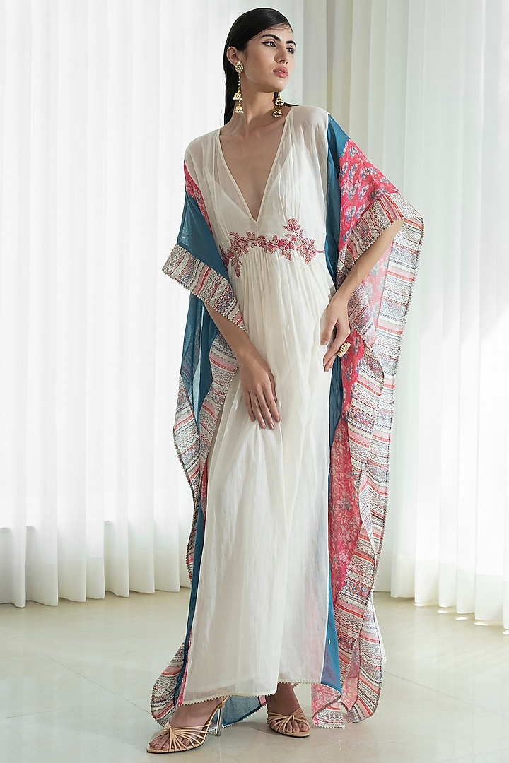 Ivory Printed Kaftan Set by Mandira Wirk - Indian at Pernia's Pop Up Shop