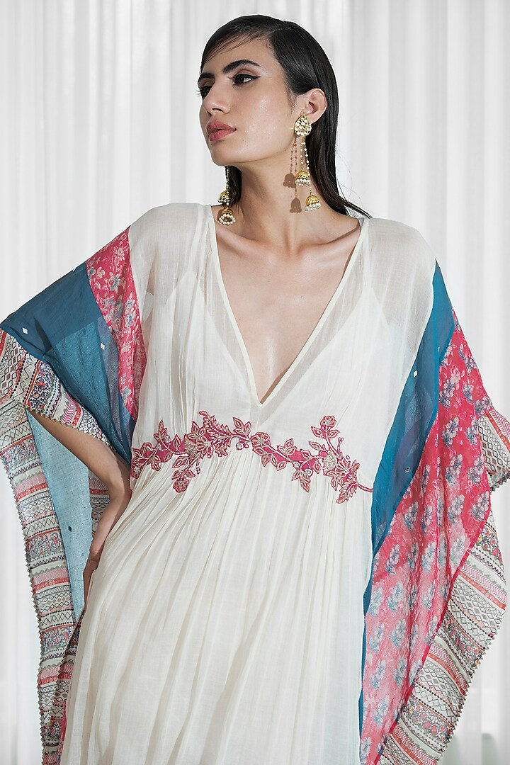 Ivory Printed Kaftan Set by Mandira Wirk - Indian at Pernia's Pop Up Shop