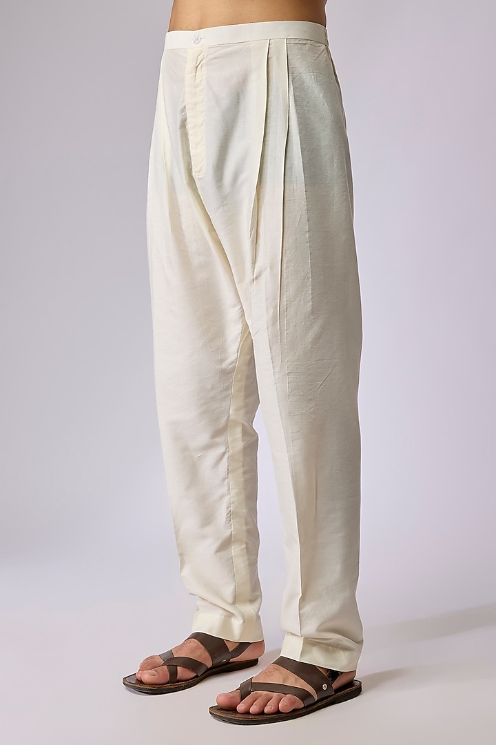 Ivory Silk Viscose Applique Embroidered Kurta Set by Mard by Abu Sandeep at Pernia's Pop Up Shop