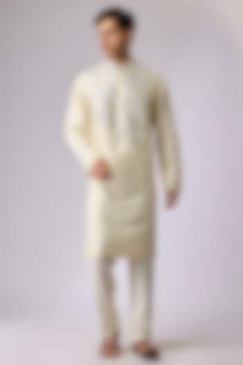 Off-White Silk Viscose Mirror Embroidered Kurta Set by Mard  by Abu Sandeep