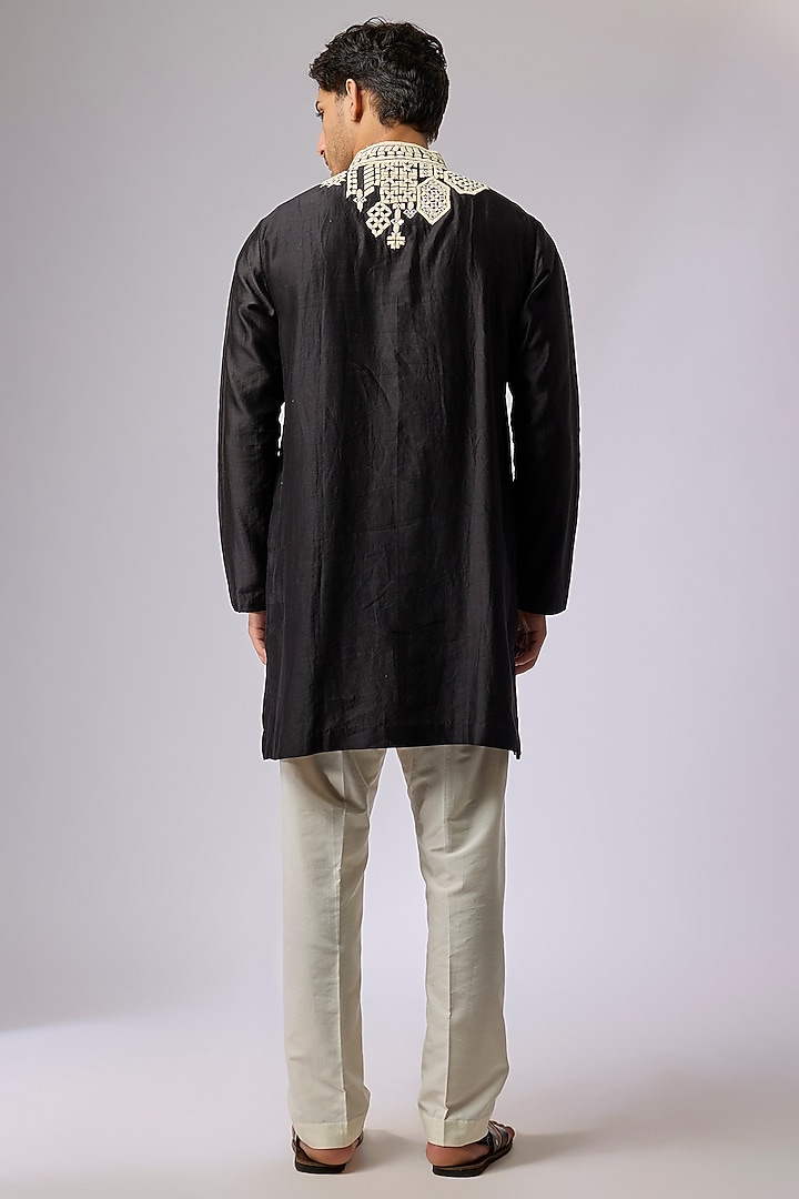 Black Silk Viscose Kurta Set by Mard by Abu Sandeep at Pernia's Pop Up Shop