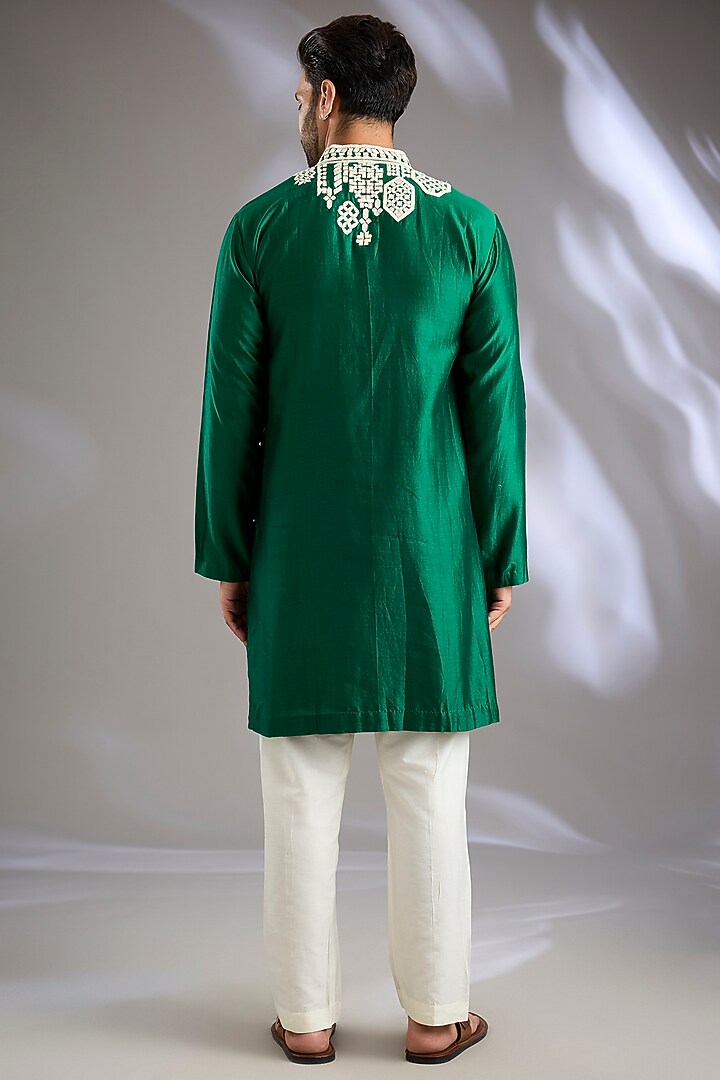 Green Silk Kurta Set by Mard by Abu Sandeep at Pernia's Pop Up Shop