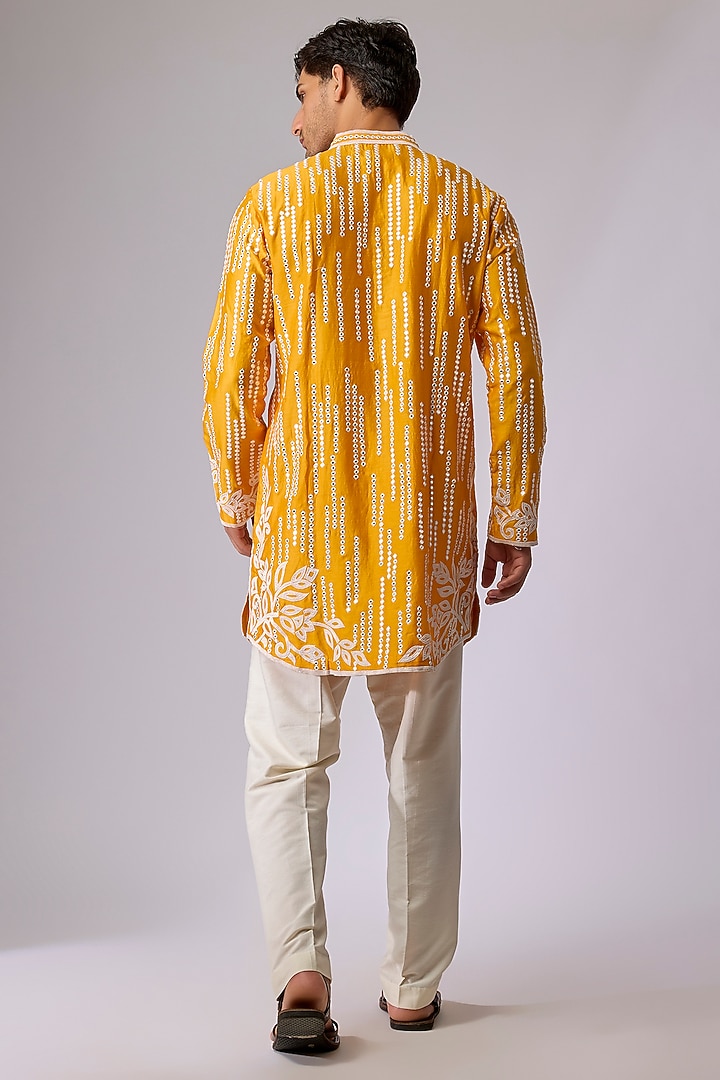 Yellow Silk Viscose Kurta Set by Mard by Abu Sandeep at Pernia's Pop Up Shop