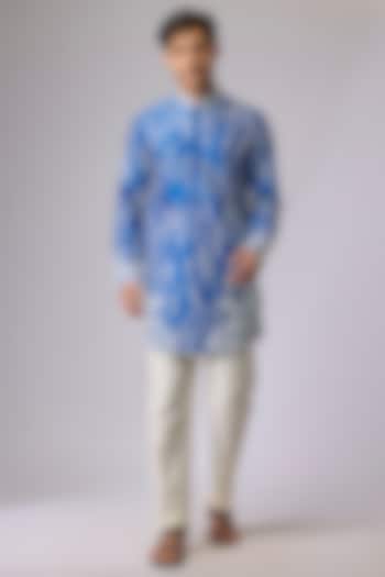Blue Silk Viscose Kurta Set by Mard  by Abu Sandeep