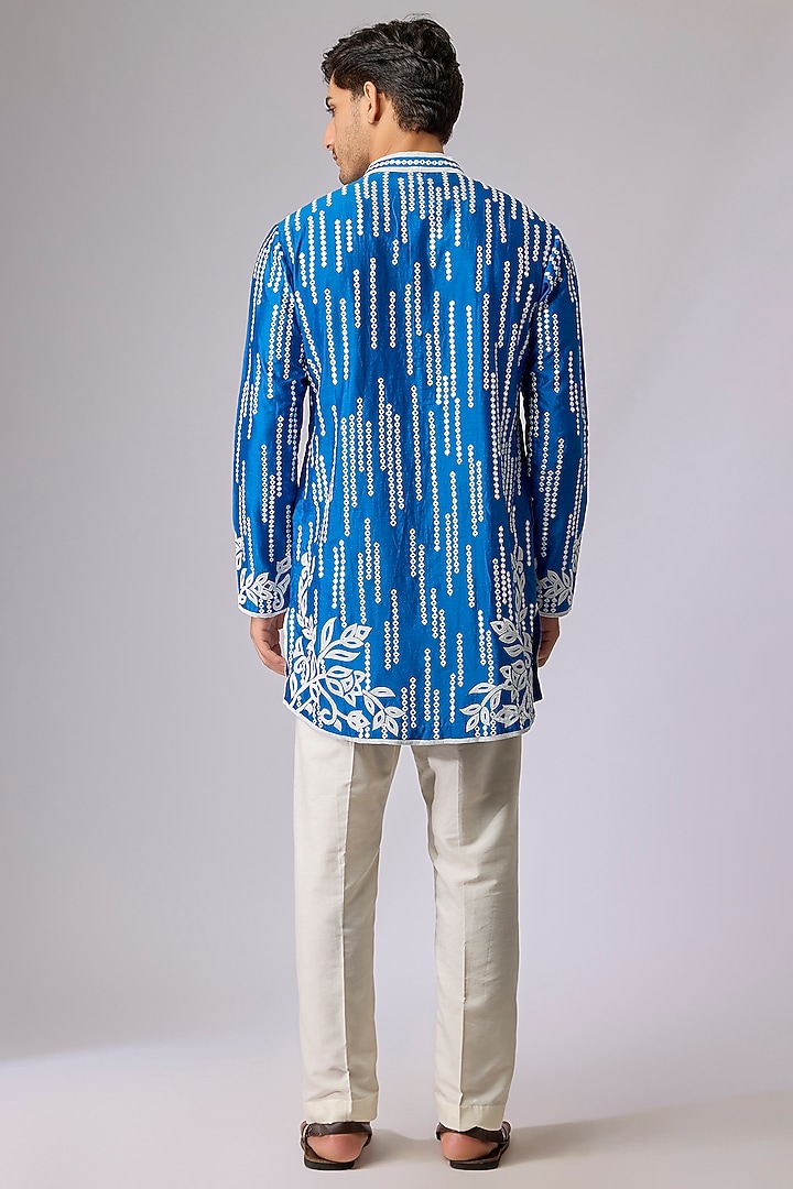 Blue Silk Viscose Kurta Set by Mard by Abu Sandeep at Pernia's Pop Up Shop