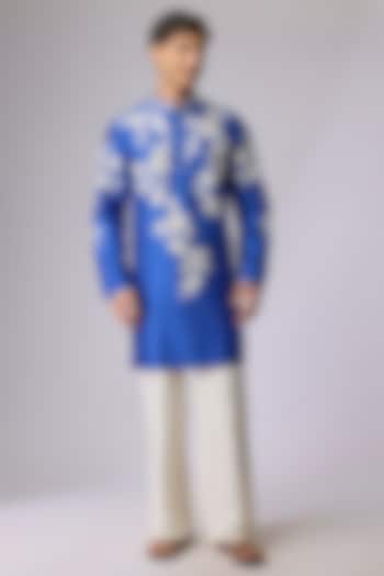 Blue Silk Viscose Floral Embroidered Kurta Set by Mard  by Abu Sandeep