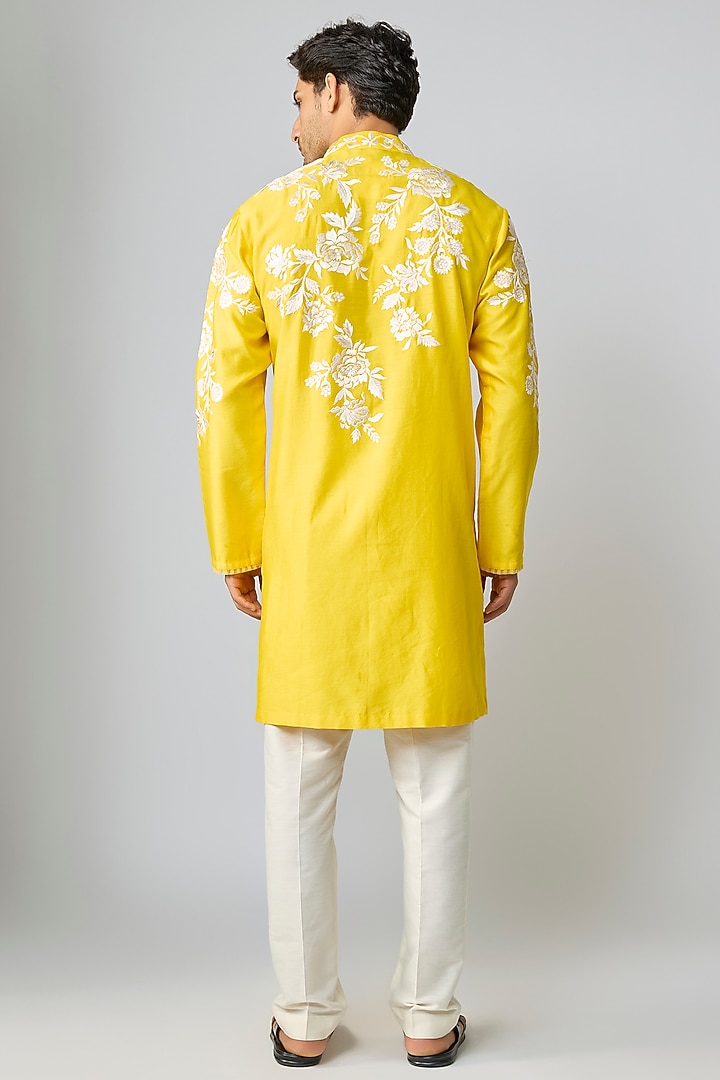 Yellow Silk Kurta Set by Mard  by Abu Sandeep at Pernia's Pop Up Shop